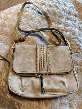 Gray Crossbody Shoulder Bag with Braided Accent